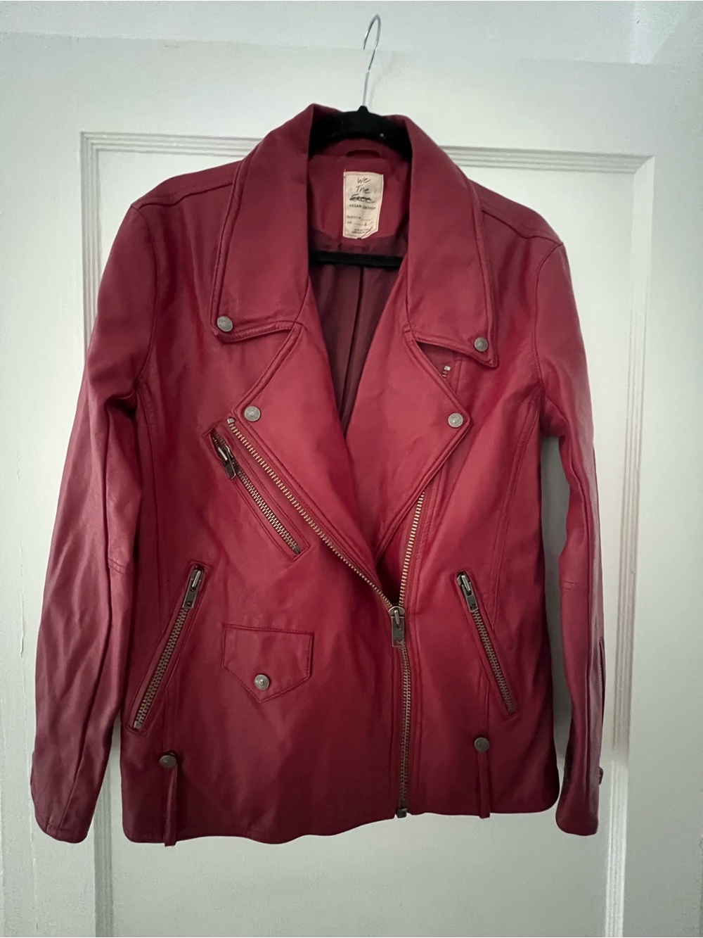 Free People Red Leather Moto Jacket